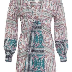 Pretty Little Thing Green Mosaic Tie Front Beach Shirt US 16 Brand New with Tags